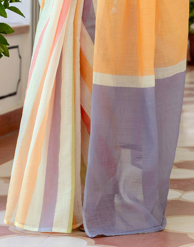 Beige Linen Printed Saree