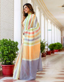 Beige Linen Printed Saree