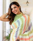 Beige Linen Printed Saree