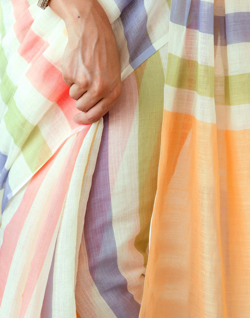 Beige Linen Printed Saree