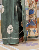 Dark Sage Green Linen Printed Saree