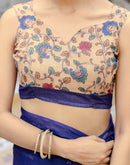 Navy Blue Linen Printed Saree