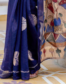 Navy Blue Linen Printed Saree