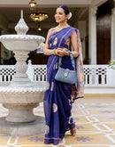 Navy Blue Linen Printed Saree