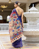 Navy Blue Linen Printed Saree