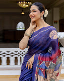 Navy Blue Linen Printed Saree