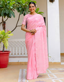 Pink Linen Woven Saree