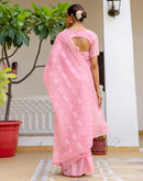 Pink Linen Woven Saree