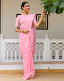 Pink Linen Woven Saree