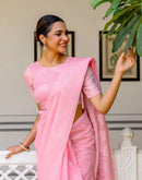 Pink Linen Woven Saree