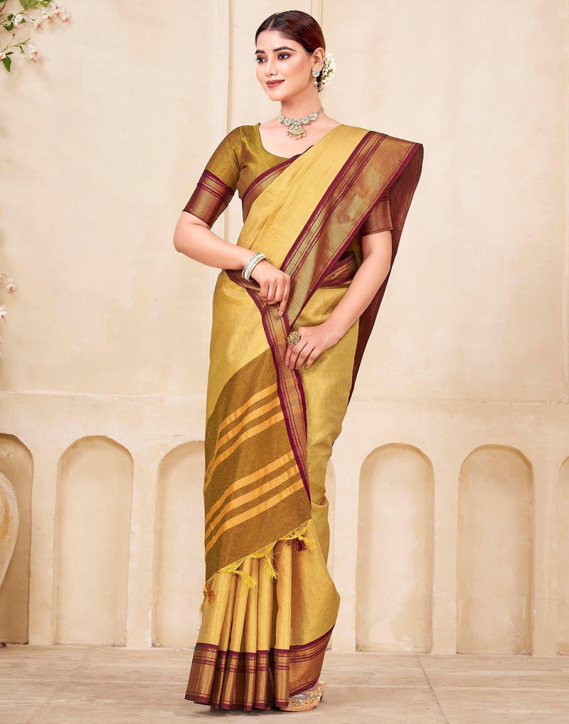 Yellow Silk Woven Kanjivaram Saree