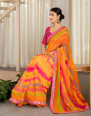 Orange Georgette Printed Saree