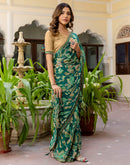 Teal Green Chiffon Printed Saree