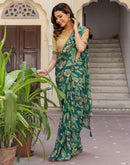 Teal Green Chiffon Printed Saree