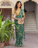 Teal Green Chiffon Printed Saree