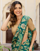 Teal Green Chiffon Printed Saree