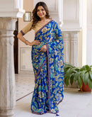 Blue Chiffon Printed Saree