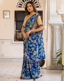 Blue Chiffon Printed Saree