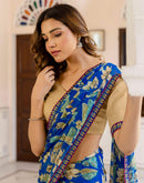 Blue Chiffon Printed Saree