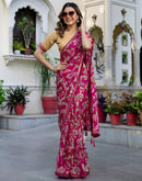 Rani Pink Chiffon Printed Saree