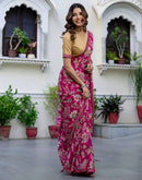Rani Pink Chiffon Printed Saree