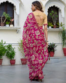 Rani Pink Chiffon Printed Saree