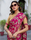 Rani Pink Chiffon Printed Saree