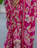 Rani Pink Chiffon Printed Saree