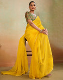 Yellow Chiffon Laheriya Saree