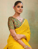 Yellow Chiffon Laheriya Saree