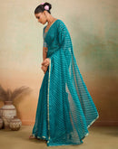 Teal Blue Chiffon Laheriya Saree