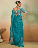 Teal Blue Chiffon Laheriya Saree