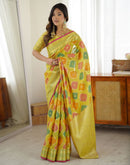 Yellow Silk Woven Saree