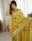 Yellow Silk Woven Saree