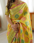 Yellow Silk Woven Saree