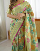 Pista Green Silk Woven Saree
