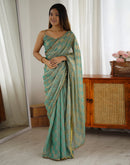 Teal Green Shimmer Woven Saree