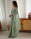 Teal Green Shimmer Woven Saree