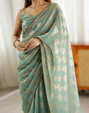 Teal Green Shimmer Woven Saree