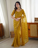 Mustard Yellow Shimmer Woven Saree