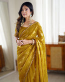 Mustard Yellow Shimmer Woven Saree