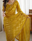 Mustard Yellow Shimmer Woven Saree