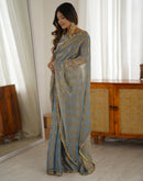 Teal Blue Shimmer Woven Saree