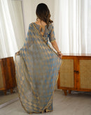 Teal Blue Shimmer Woven Saree
