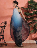 Blue Satin Printed Saree
