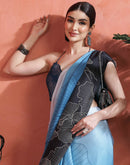 Blue Satin Printed Saree