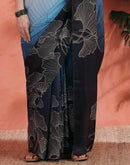 Blue Satin Printed Saree