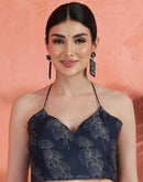 Blue Satin Printed Saree