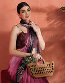 Rose Pink Satin Printed Saree