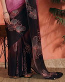 Rose Pink Satin Printed Saree
